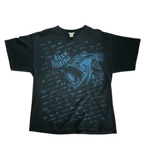 Vintage Bass Fishing All Over Print Lures Tackle Men's Size XL Graphic Tee